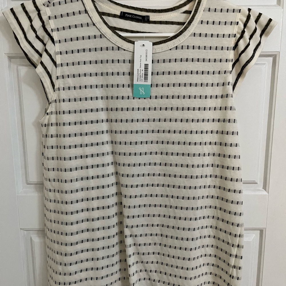 Pink Clover Cream and Black Striped Short Sleeve Top